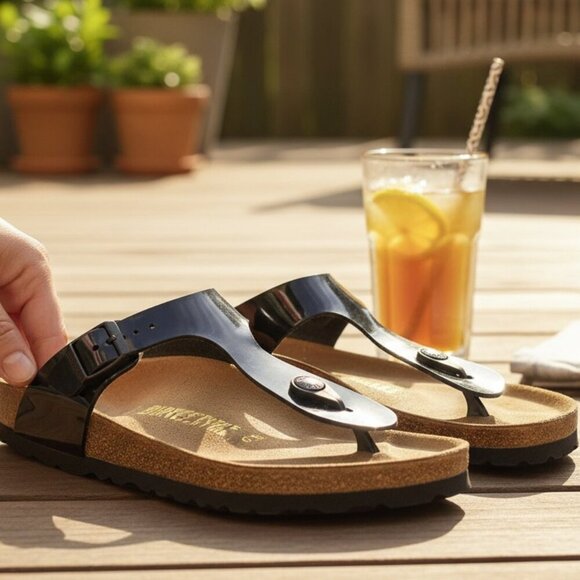 Birkenstock Shoes - Birkenstock Black Patent Leather Sandals Size 37 (US 6-6.5) Mayari Gizeh Style